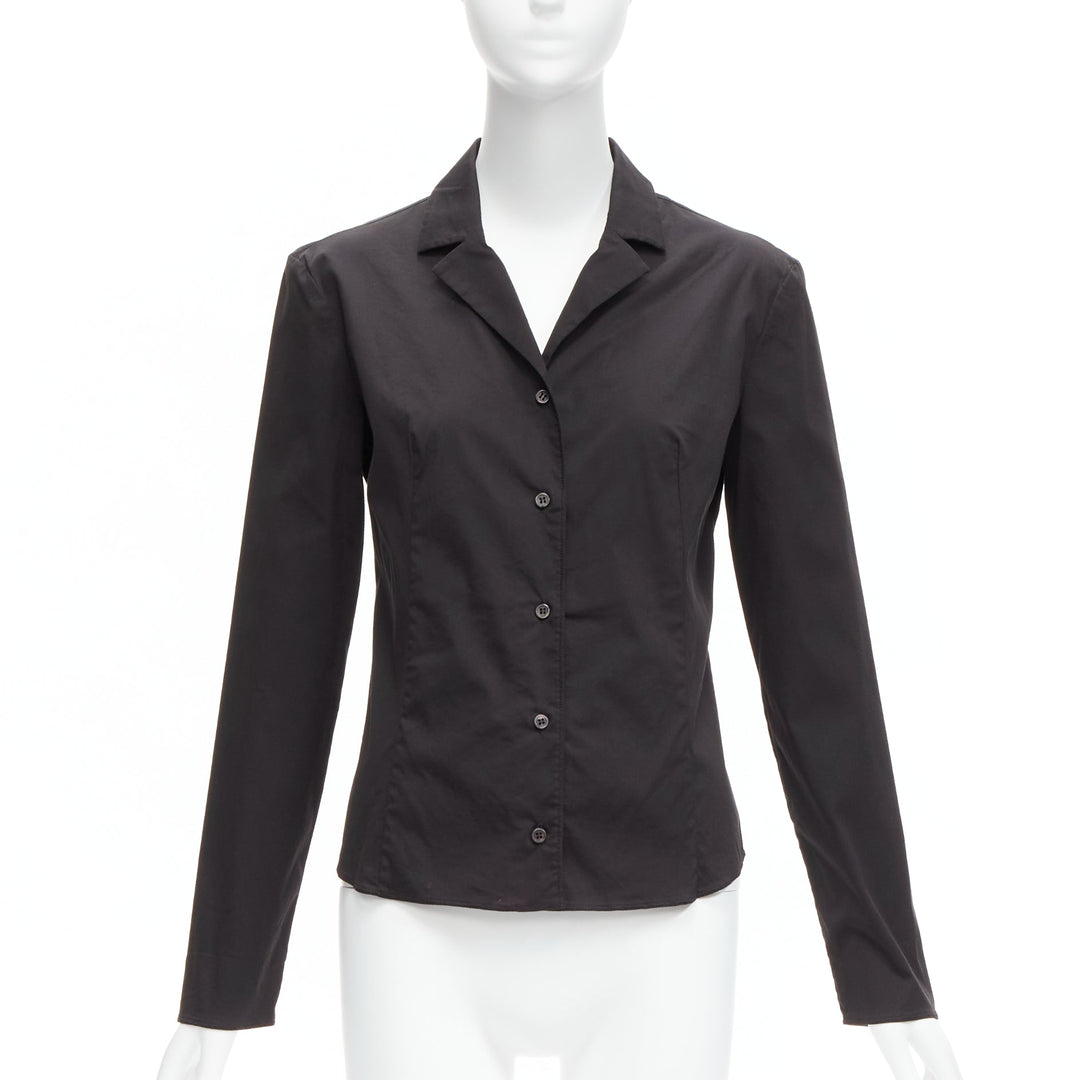 PRADA Vintage charcoal black lapels dared minimal classic dress shirt IT46 XL