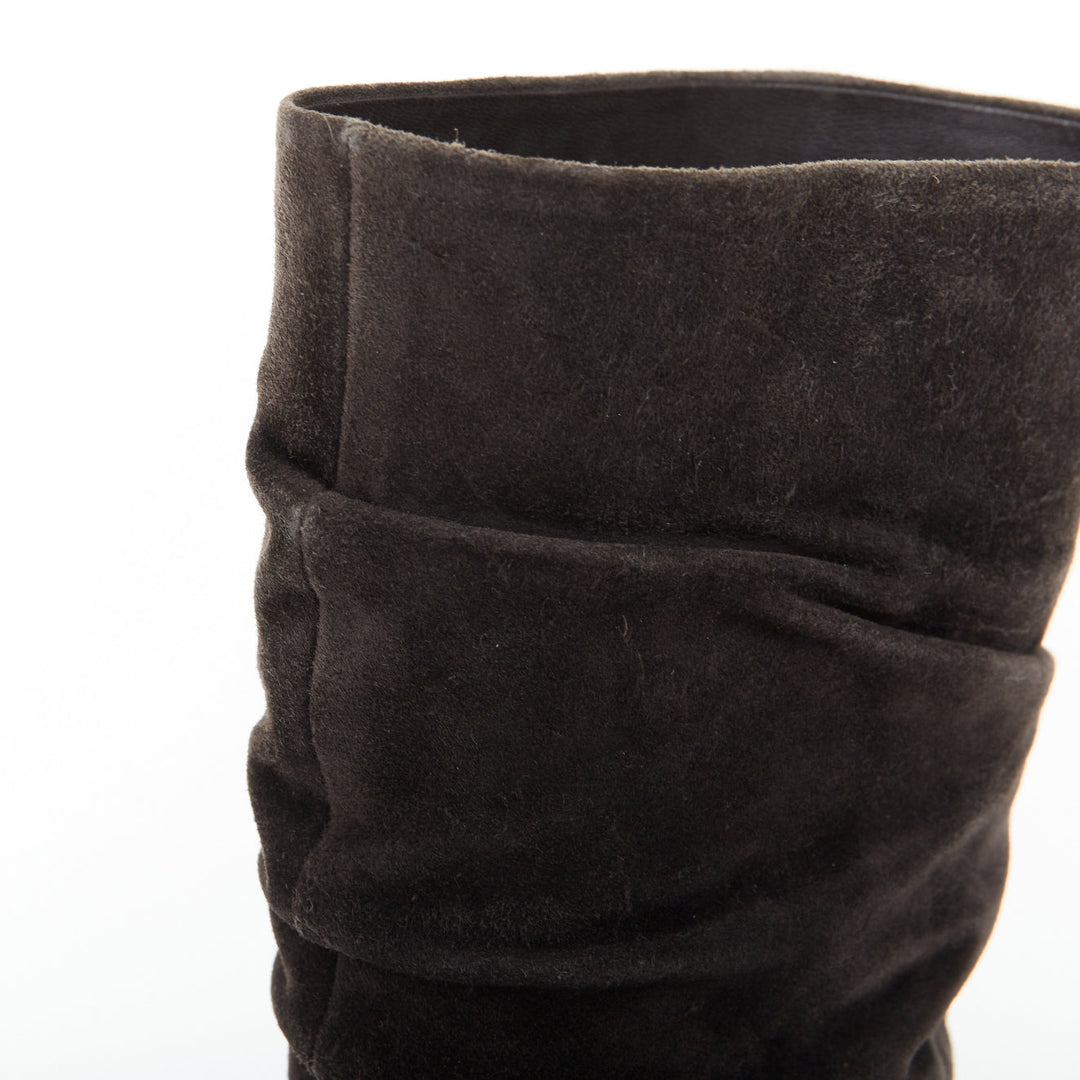 CHRISTIAN LOUBOUTIN Piros 120 charcoal gray suede ruched slouch boots EU37.5