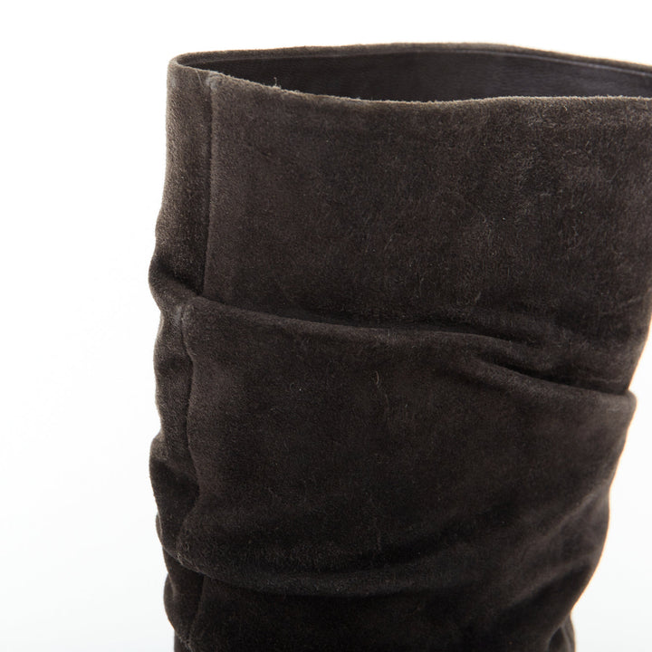 CHRISTIAN LOUBOUTIN Piros 120 charcoal gray suede ruched slouch boots EU37.5