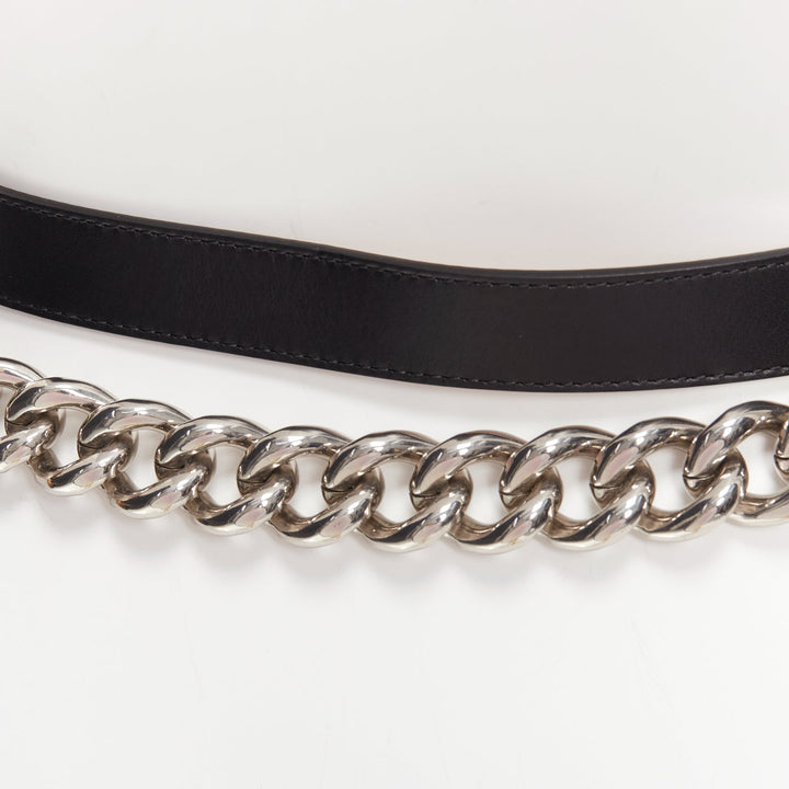 ALEXANDER MCQUEEN black leather silver chunky metal chain wrap belt 70cm
