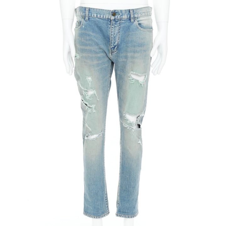 SAINT LAURENT D02 M/SK UW Cras Distressed blue ripped jeans 33"