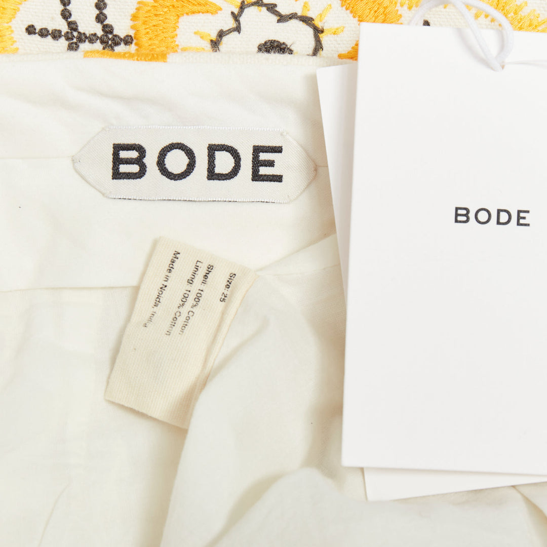 BODE Buttercup ecru yellow embroidery floral straight leg pants 25"