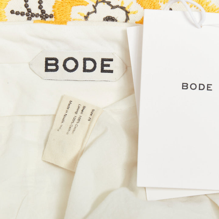 BODE Buttercup ecru yellow embroidery floral straight leg pants 25"