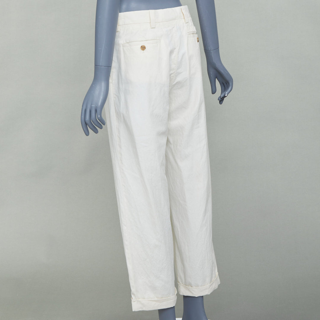 MIU MIU 2023 beige cotton back logo applique straight leg pants IT36 XXS