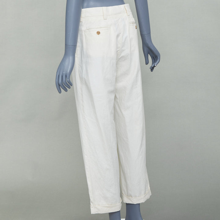 MIU MIU 2023 beige cotton back logo applique straight leg pants IT36 XXS