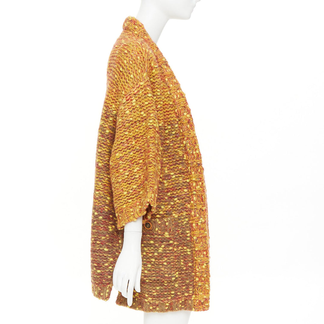 CHANEL 2014 Runway marigold yellow heavy knit oversized cardigan coat FR36 S