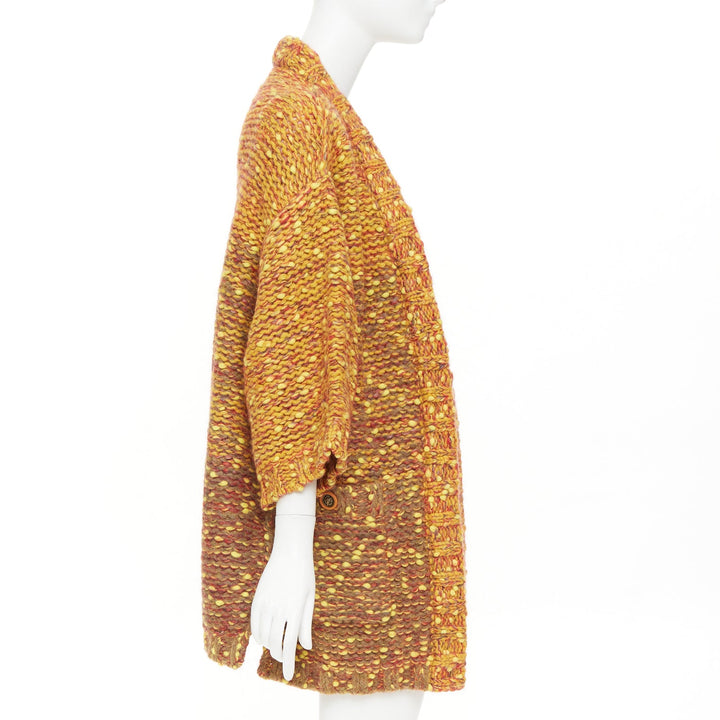CHANEL 2014 Runway marigold yellow heavy knit oversized cardigan coat FR36 S