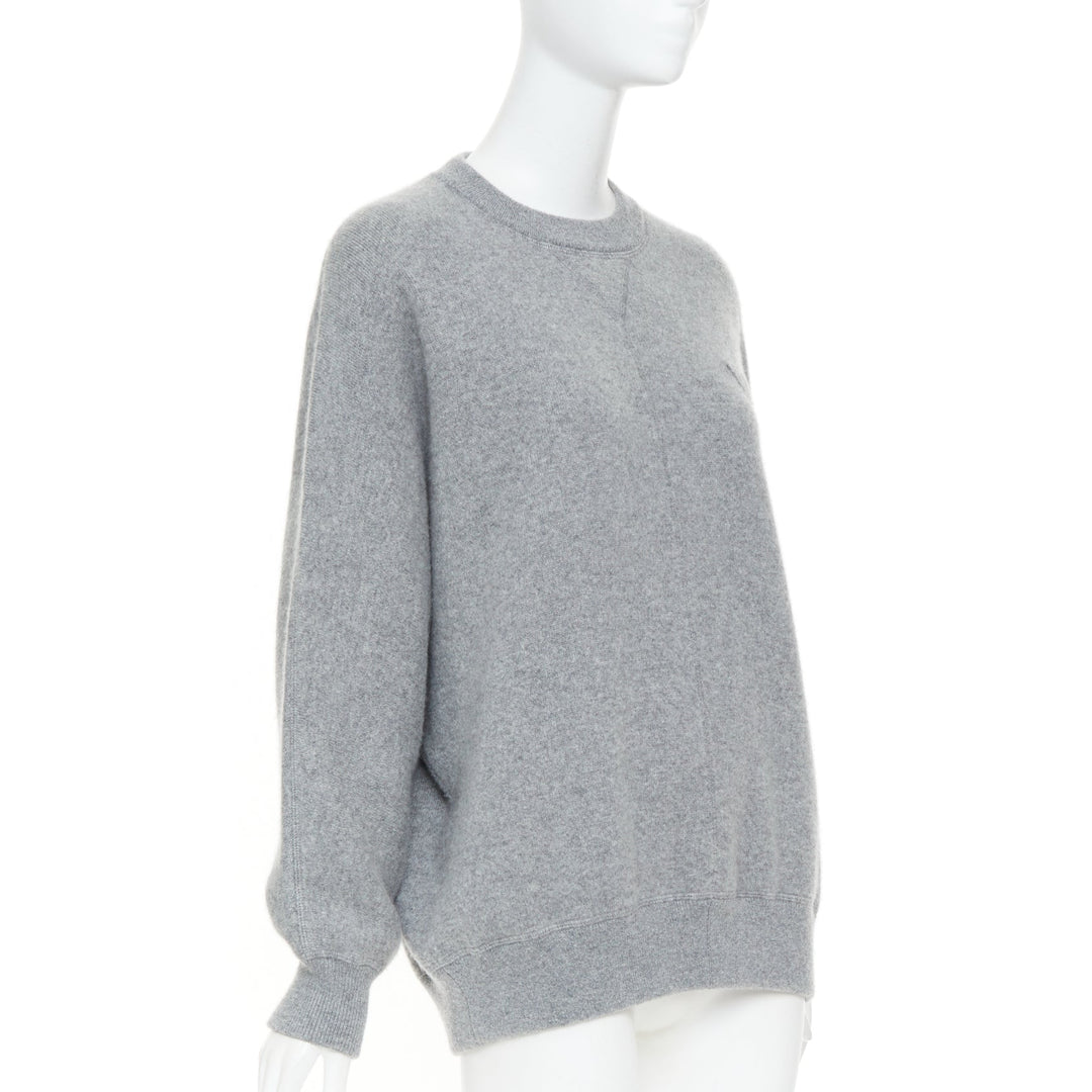 PRADA 2020 light grey melange cashmere knit triangle patch crew sweater IT42 M