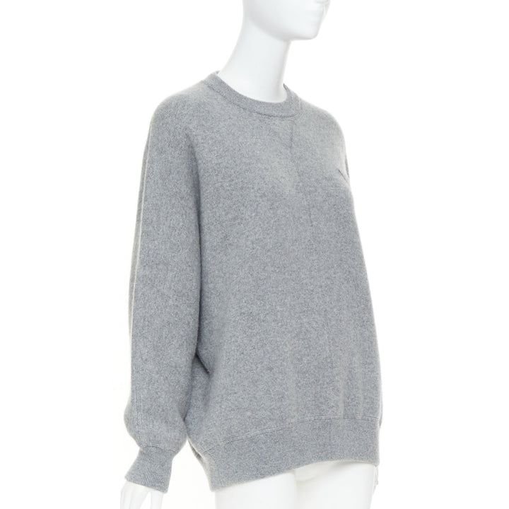 PRADA 2020 light grey melange cashmere knit triangle patch crew sweater IT42 M