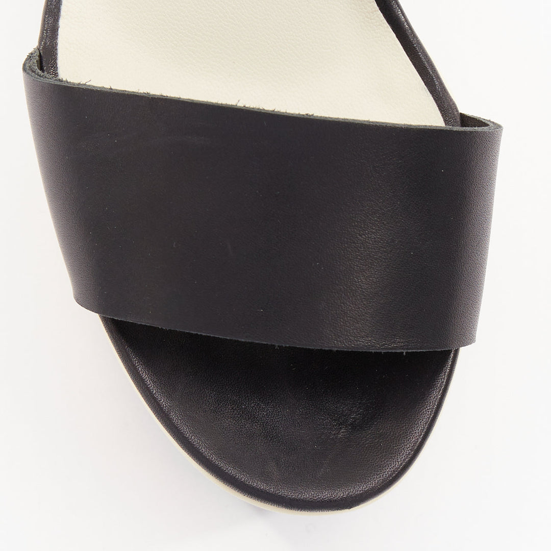 CHANEL 2012 black cream bicolor calfskin silver CC wedge platform heels EU37.5