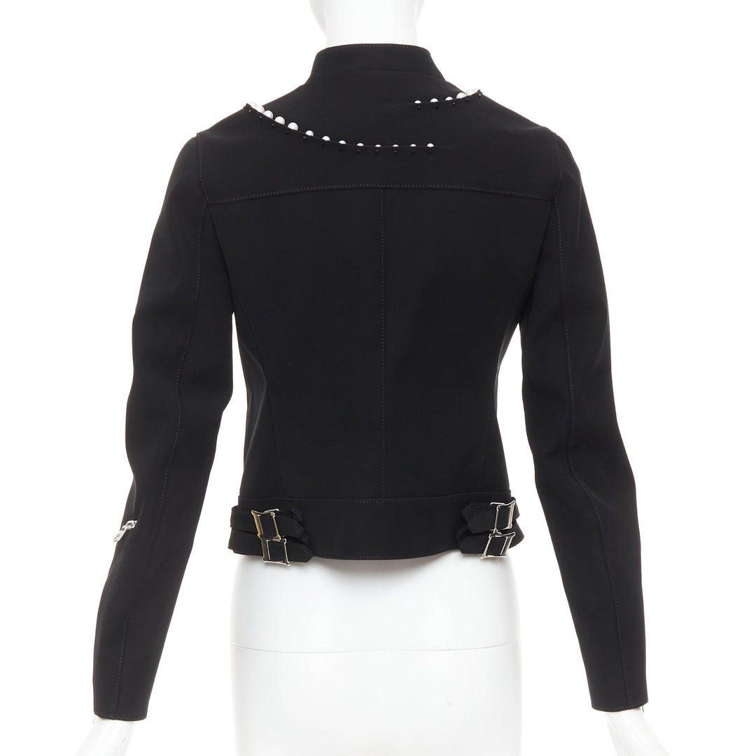 NOIR KEI NINOMIYA 2015 matte black beaded pearl biker jacket S