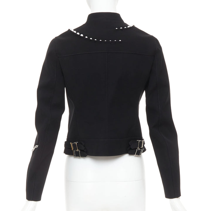 NOIR KEI NINOMIYA 2015 matte black beaded pearl biker jacket S