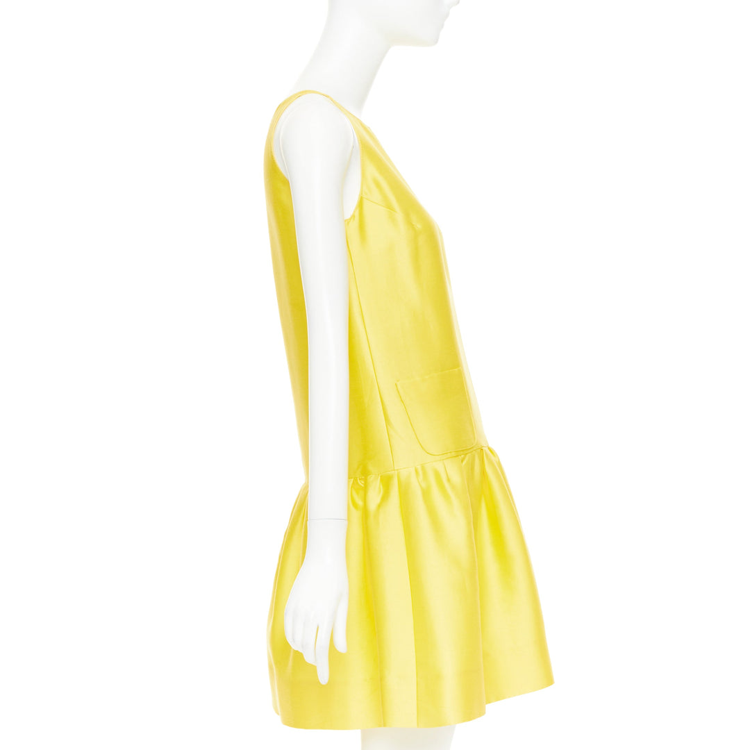 OSCAR DE LA RENTA R08 yellow cotton silk sleeveless drop waist dress US4 XXS