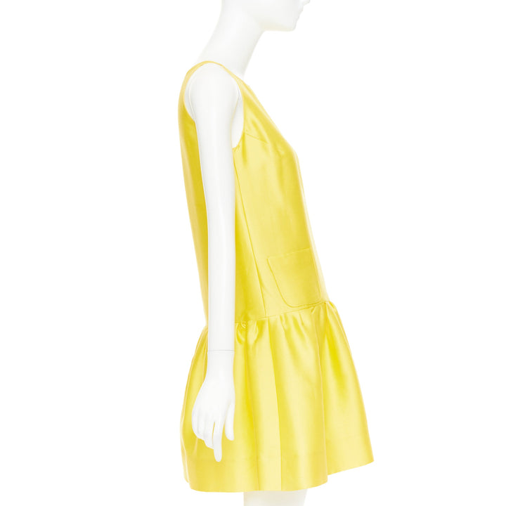 OSCAR DE LA RENTA R08 yellow cotton silk sleeveless drop waist dress US4 XXS