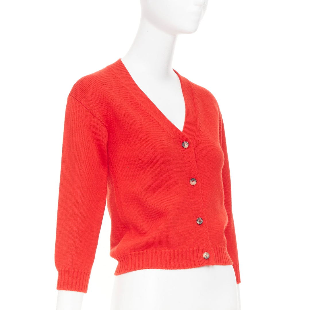 LOEWE 2022 Anagram embroidered orange red wool knit cropped cardigan top IT36 XS