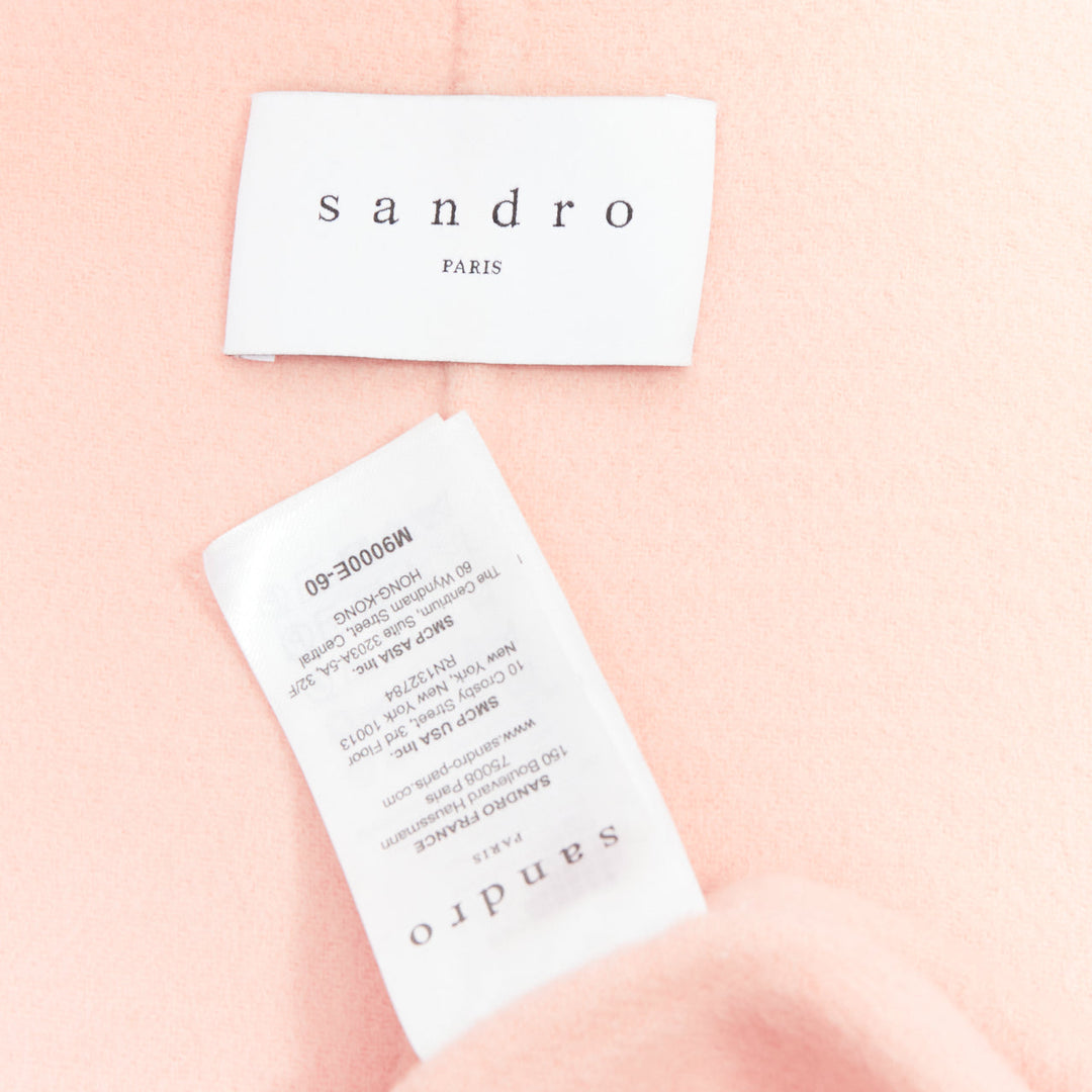 SANDRO pink wool blend notced collar single button long coat FR36 S