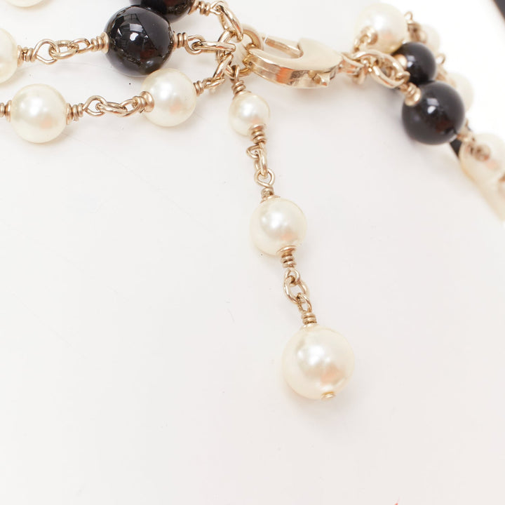 CHANEL B14C Coco Mademoiselle Figure black beige pearl triple sautoir necklace