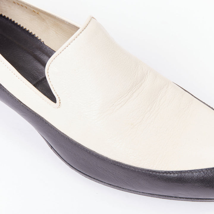 ALEXANDER MCQUEEN black cream leather bicolor panelled venetian loafer EU43
