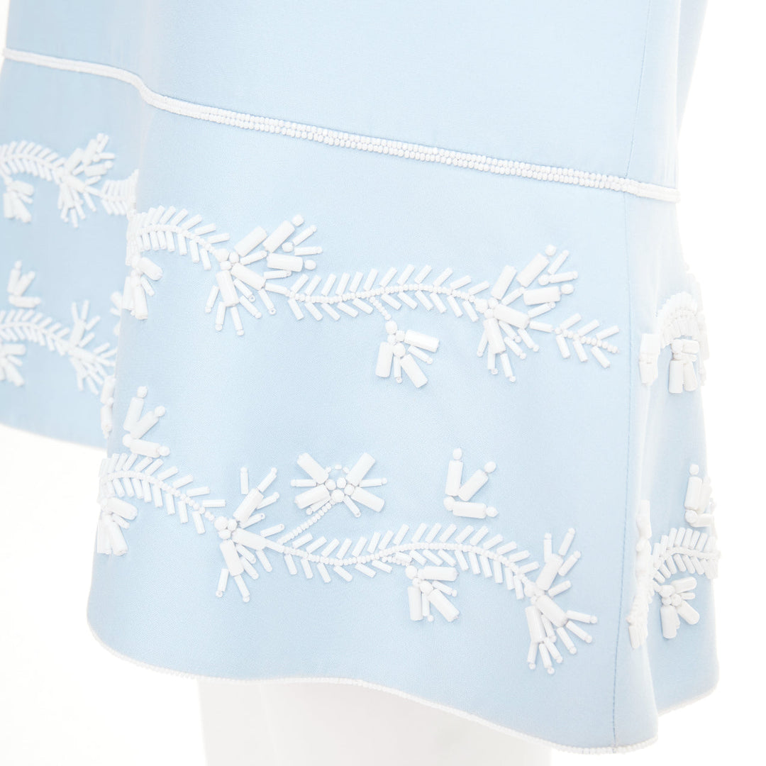 CHRISTIAN DIOR Beaded Hem light blue cotton silk fit flare dress FR38 M