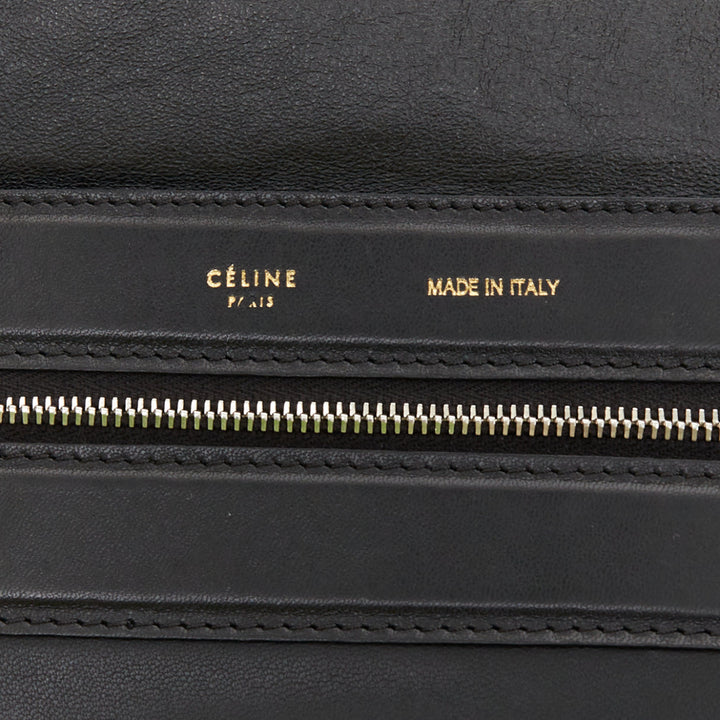 CELINE 2011 Vertical Gusset Cabas cream shearling black leather zip tote bag
