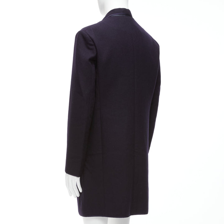 NEIL BARRETT navy wool blend ribbon trimmed pocket detail long coat IT48 M