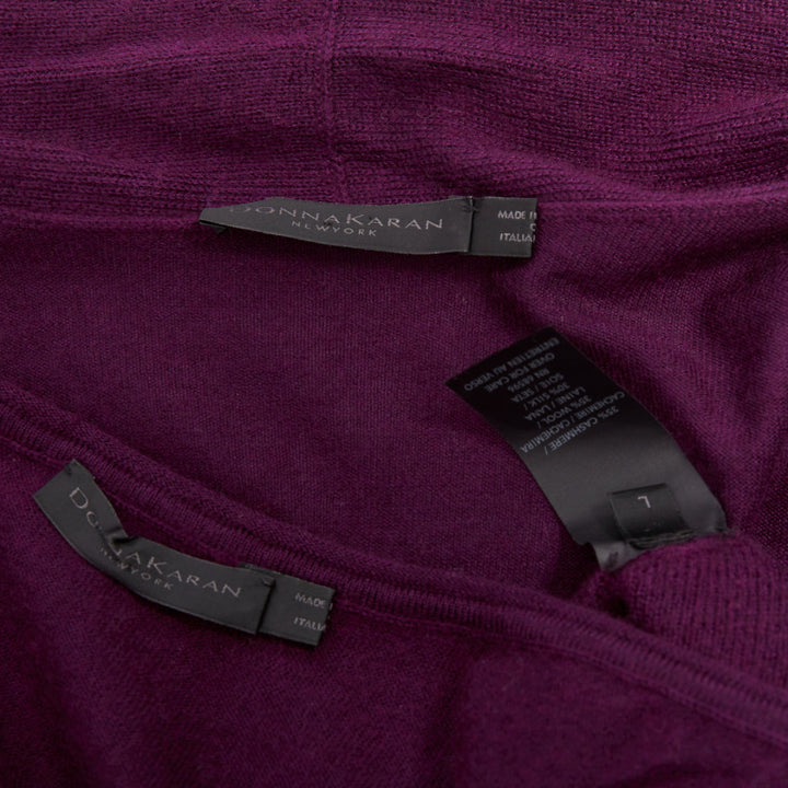 DONNA KARAN maroon purple cashmere wool silk sweater draped cardigan twin set L