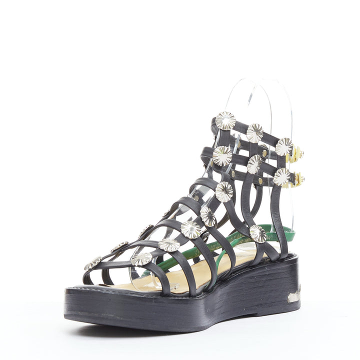 TOGA ARCHIVES PULLA black caged silver stud platform gladiator sandals