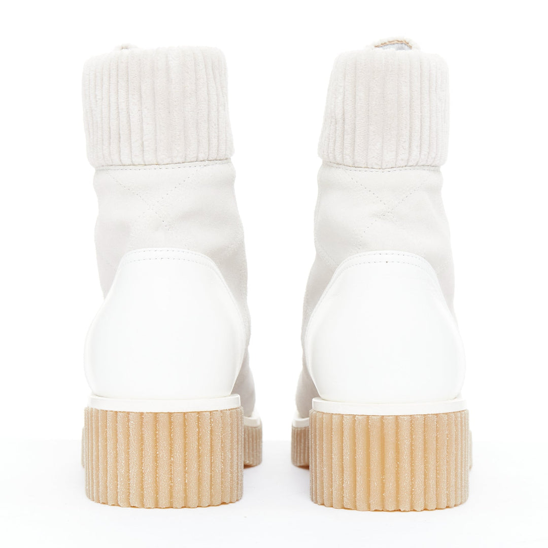 CHANEL 2020 white CC grey suede calfskin quilted combat boots EU38
