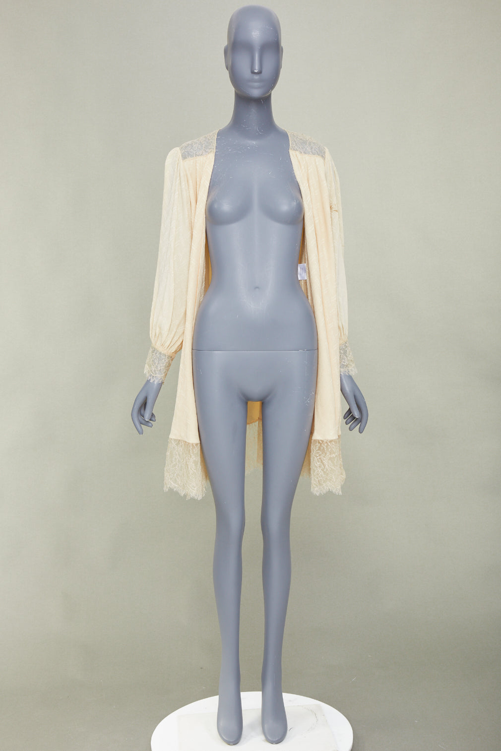 CHANEL ivory sheer silk georgette floral lace trim beach duster robe FR38 M