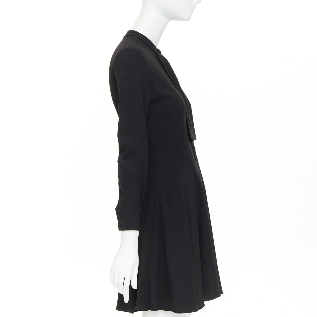 SAINT LAURENT 2013 pussy bow long sleeve flared button placket mini dress FR36 S