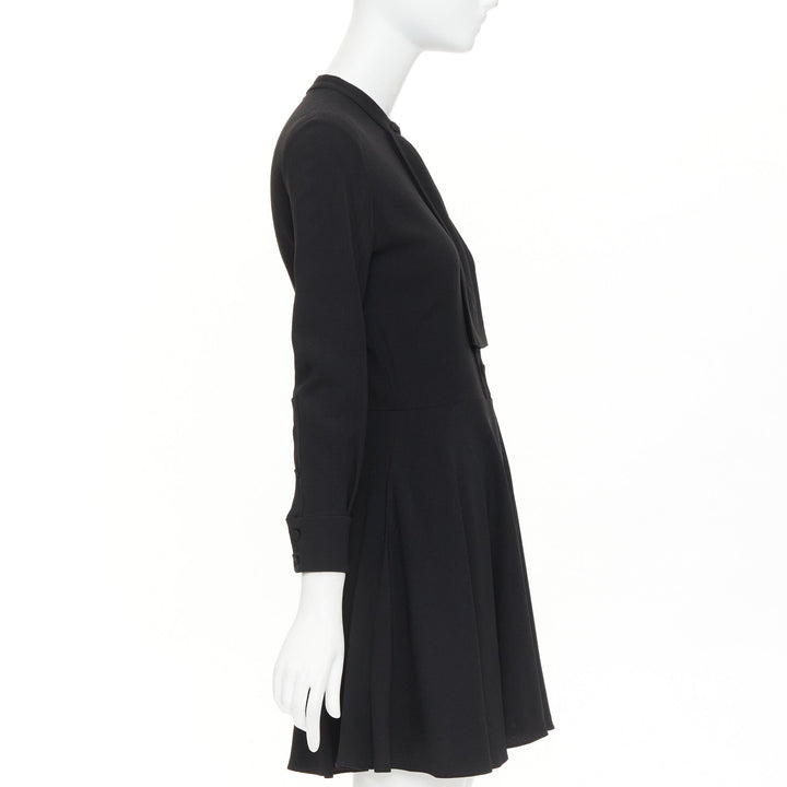 SAINT LAURENT 2013 pussy bow long sleeve flared button placket mini dress FR36 S