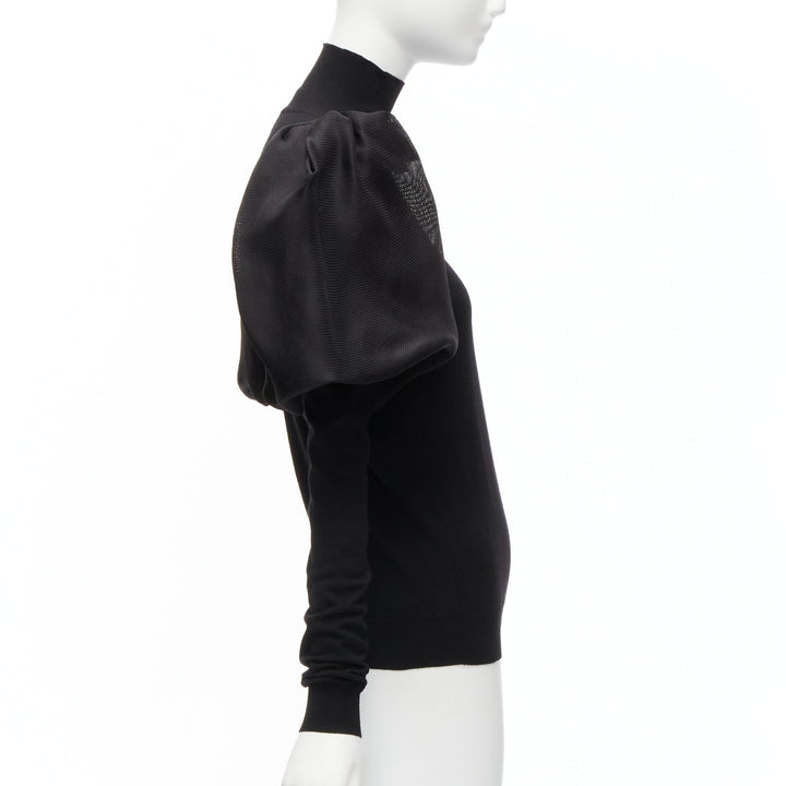 LANVIN 2011 black merino wool silk balloon puff sleeve turtleneck sweater S