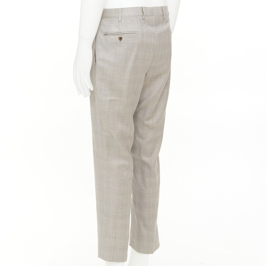 HERMES beige wooly high waisted flat front cropped trousers IT52 XL