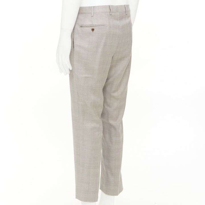 HERMES beige wooly high waisted flat front cropped trousers IT52 XL