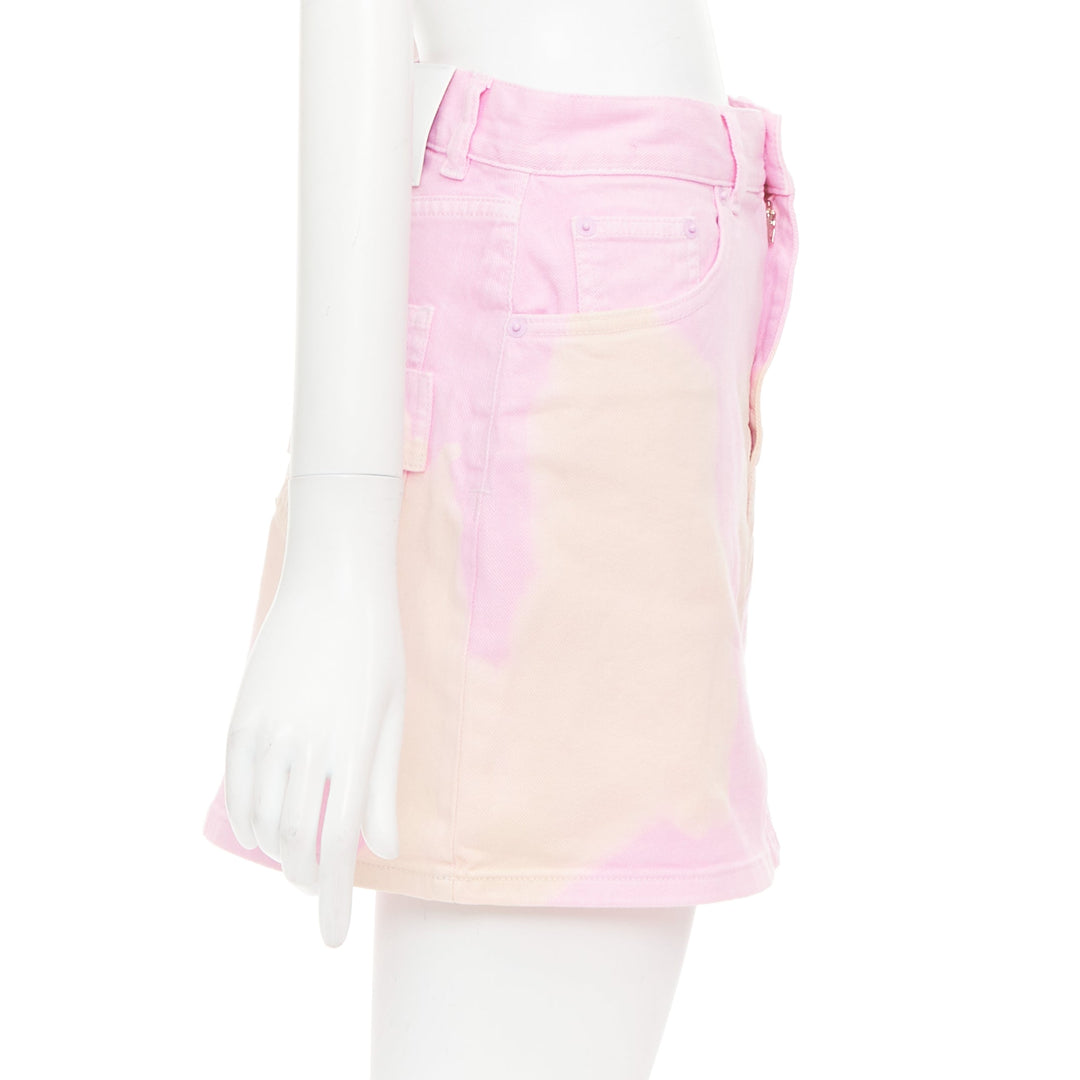 GIVENCHY pink cream bleach patchy dye cotton denim short skirt FR36 S