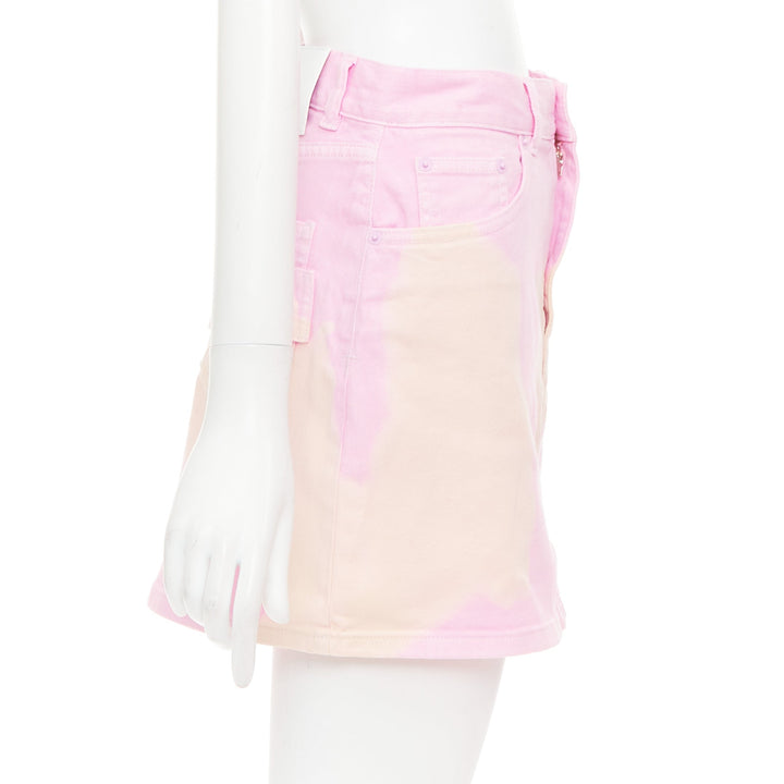 GIVENCHY pink cream bleach patchy dye cotton denim short skirt FR36 S