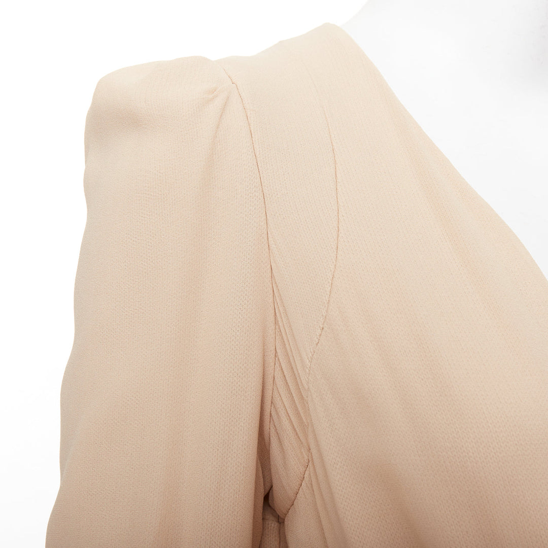 RYAN ROCHE beige double layer silk georgette V neck tie belted coat US4 S