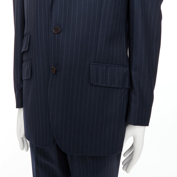 ETRO navy pinstripe 100% wool single breasted cropped blazer jacket IT50 L