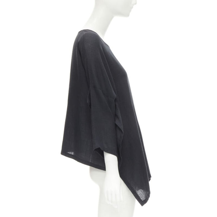 COMME DES GARCONS 1980s Vintage black linen square shorter back loose top S