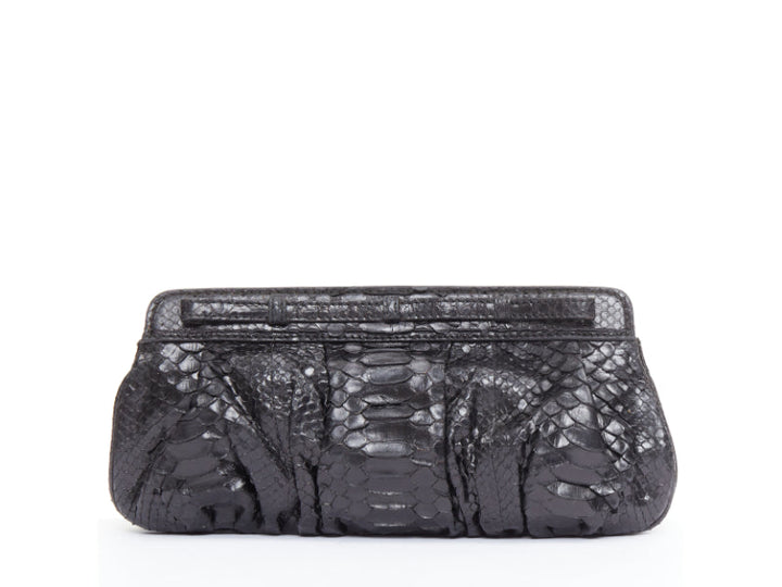 ZAGLIANI glossy black scaled leather framed turnlock evening clutch bag