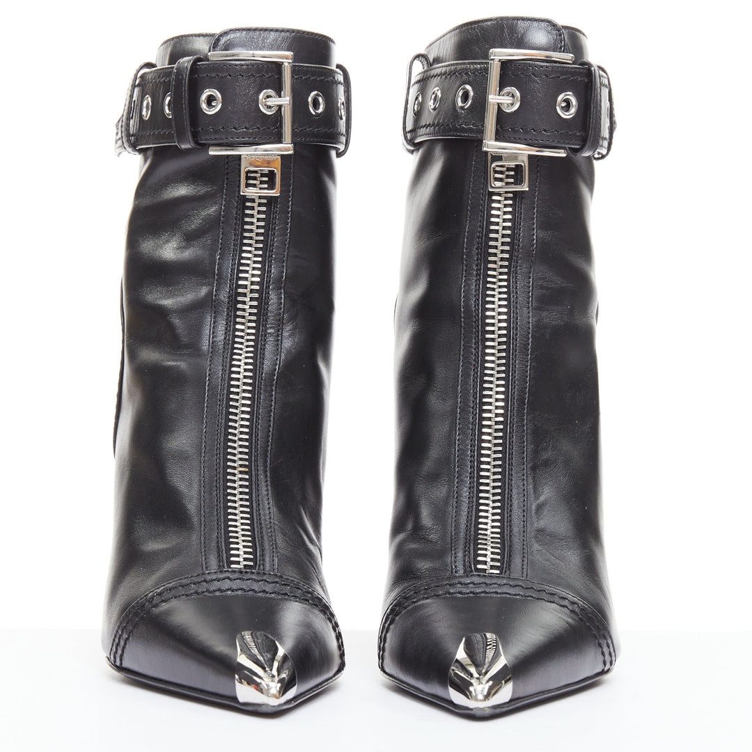 ALEXANDER MCQUEEN Slash black leather biker style red heeled boots EU39