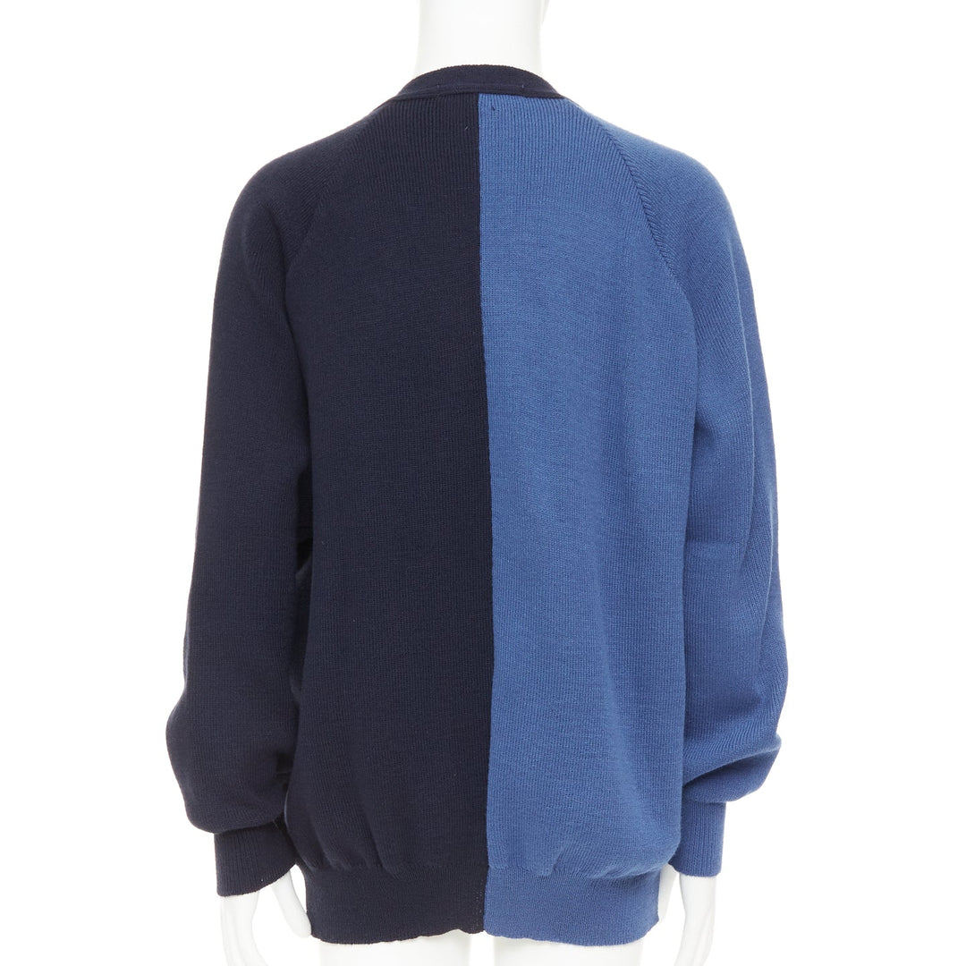 COMME DES GARCONS SHIRT navy blue two-tone button cardigan sweater XL