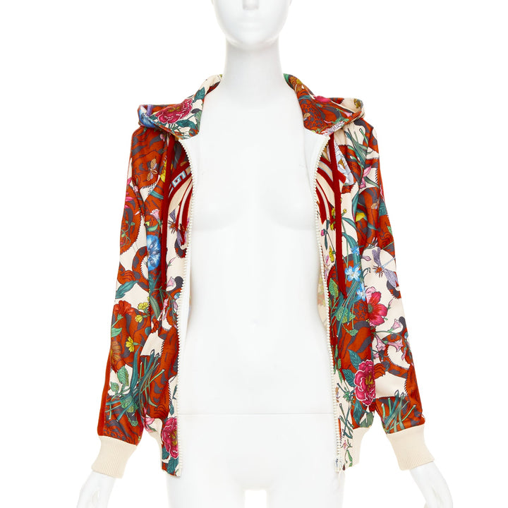 GUCCI 2018 Michele Bloom Nature Print red bow embroidery zip hoodie S