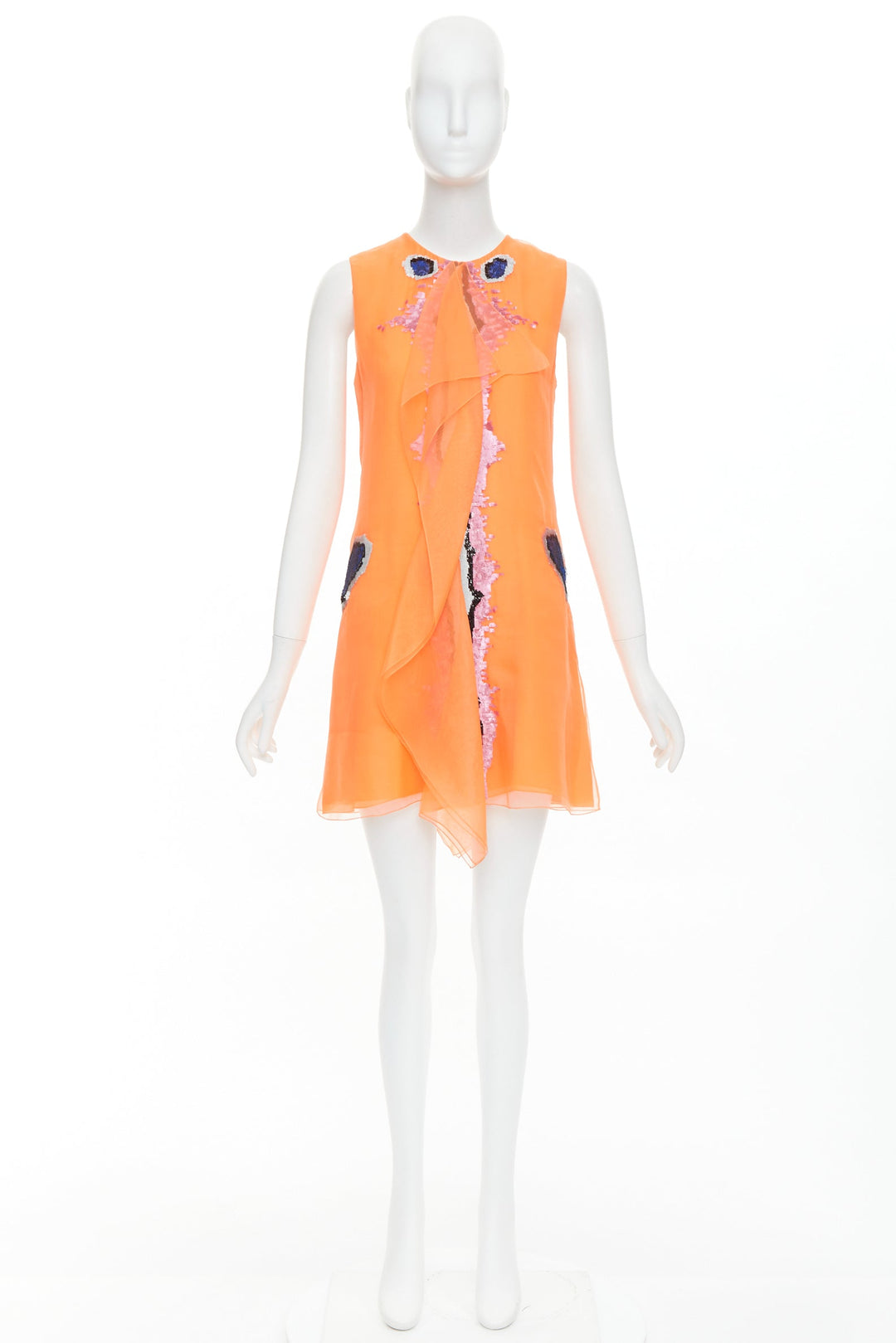 CHRISTIAN DIOR Raf Simons 2013 Runway orange sequin ruffle dress FR38 M