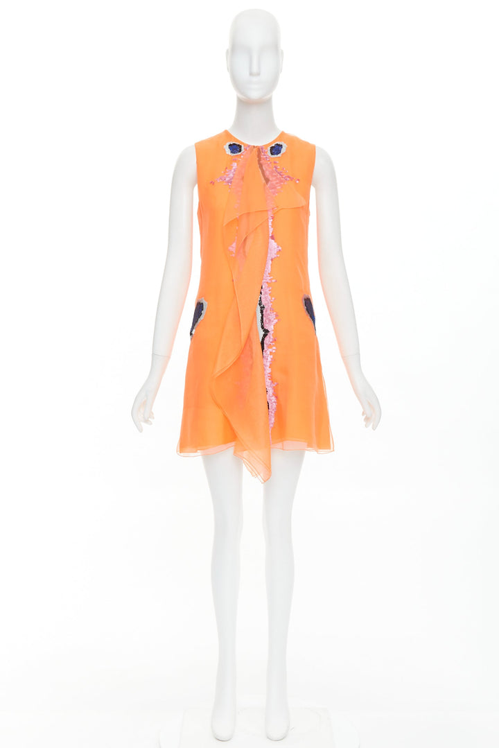 CHRISTIAN DIOR Raf Simons 2013 Runway orange sequin ruffle dress FR38 M