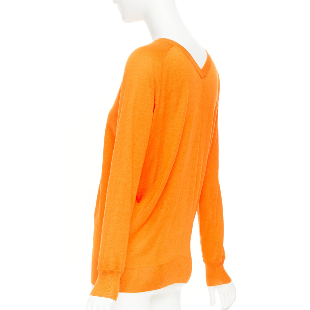 HERMES orange cashmere silk dual V-neck raglan sleeves sweater FR34 XS