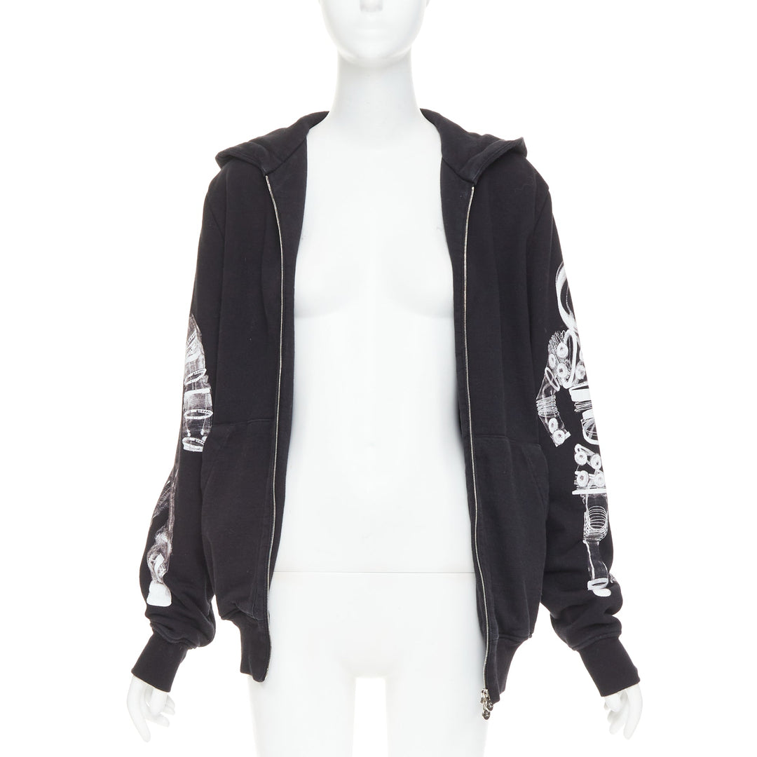 rare CHANEL 2017 Astronaut print sleeve black cotton zip up hoodie FR46 2XL