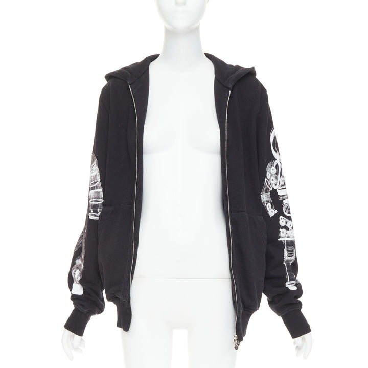 rare CHANEL 2017 Astronaut print sleeve black cotton zip up hoodie FR46 2XL