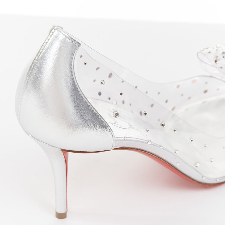 CHRISTIAN LOUBOUTIN Bridal Jelly Strass 80 silver crystal PVC bow pump EU38