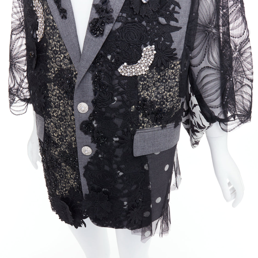 ANTONIO MARRAS black grey fleece wool embellished kimono blazer coat